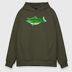 Толстовка оверсайз мужская Зелёная рыбка, цвет: хаки