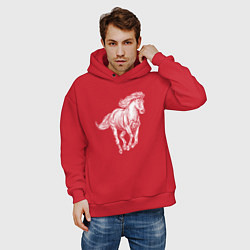 Толстовка оверсайз мужская Белая лошадь скачет, цвет: красный — фото 2