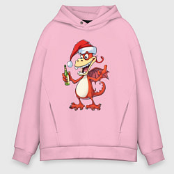 Толстовка оверсайз мужская Новогодний дракон с шампанским, цвет: светло-розовый