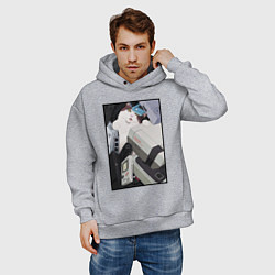 Толстовка оверсайз мужская Кот в ретро консолях, цвет: меланж — фото 2