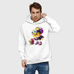 Толстовка оверсайз мужская Губка Боб и улитка Гэри - киберпанк, цвет: белый — фото 2