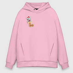 Толстовка оверсайз мужская Французский бульдог в новогоднем носке, цвет: светло-розовый