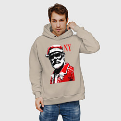 Толстовка оверсайз мужская Cool Santa - portrait, цвет: миндальный — фото 2