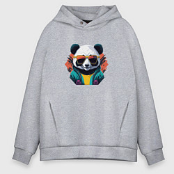 Толстовка оверсайз мужская Стильная панда в очках, цвет: меланж