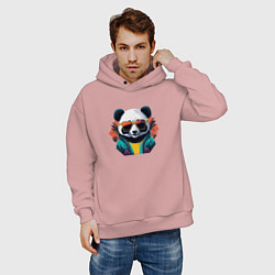Толстовка оверсайз мужская Стильная панда в очках, цвет: пыльно-розовый — фото 2