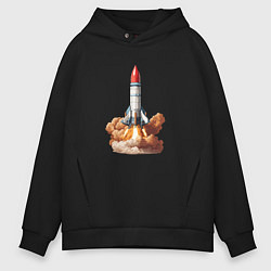 Толстовка оверсайз мужская Взлет космической ракеты, цвет: черный