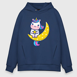 Толстовка оверсайз мужская Единорог на луне, цвет: тёмно-синий