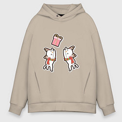 Толстовка оверсайз мужская Котики и подарок, цвет: миндальный