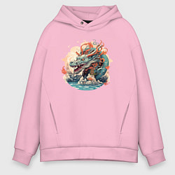 Толстовка оверсайз мужская Японский дракон - символ года, цвет: светло-розовый