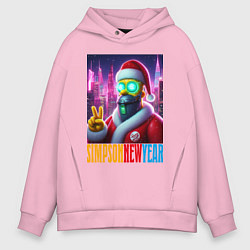 Толстовка оверсайз мужская Simpson new year - cyberpunk, цвет: светло-розовый