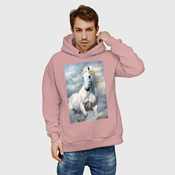 Толстовка оверсайз мужская Белая лошадь на фоне неба, цвет: пыльно-розовый — фото 2