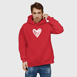 Толстовка оверсайз мужская Рисованное белое сердце парное, цвет: красный — фото 2