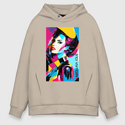 Толстовка оверсайз мужская Angelina Jolie - pop art, цвет: миндальный