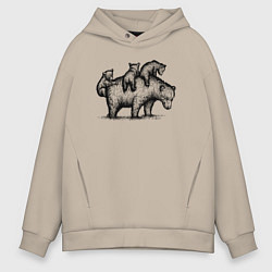 Толстовка оверсайз мужская Медведица с медвежатами, цвет: миндальный