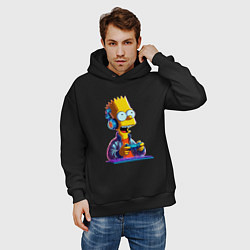 Толстовка оверсайз мужская Bart is an avid gamer, цвет: черный — фото 2