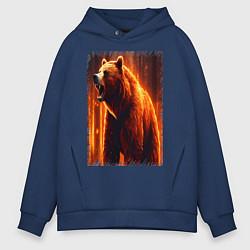 Толстовка оверсайз мужская Медведь в горящем лесу, цвет: тёмно-синий