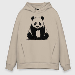 Толстовка оверсайз мужская Грустная панда сидит, цвет: миндальный