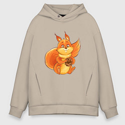 Толстовка оверсайз мужская Мультяшная белка с шишкой, цвет: миндальный