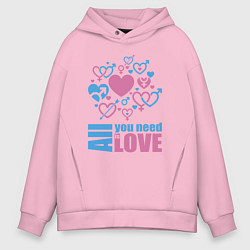 Толстовка оверсайз мужская All you net is love, цвет: светло-розовый
