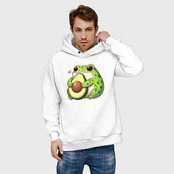 Толстовка оверсайз мужская Лягушка обнимает авокадо, цвет: белый — фото 2