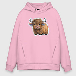 Толстовка оверсайз мужская Шотландский волосатый бык, цвет: светло-розовый