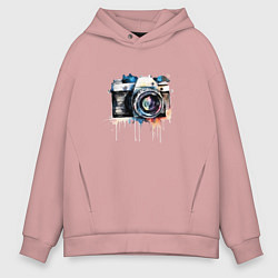 Толстовка оверсайз мужская Фотоаппарат акварель, цвет: пыльно-розовый