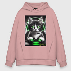 Толстовка оверсайз мужская Котёнок командный геймер - киберспорт, цвет: пыльно-розовый