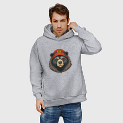 Толстовка оверсайз мужская Русский медведь в шапке с гербом, цвет: меланж — фото 2
