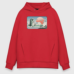 Толстовка оверсайз мужская Монстр горы Фудзи, цвет: красный
