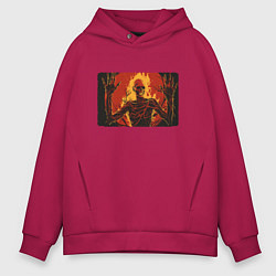 Толстовка оверсайз мужская Скелет огонь, цвет: маджента