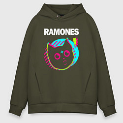 Толстовка оверсайз мужская Ramones rock star cat, цвет: хаки