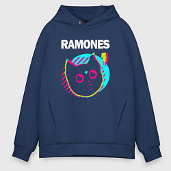 Толстовка оверсайз мужская Ramones rock star cat, цвет: тёмно-синий