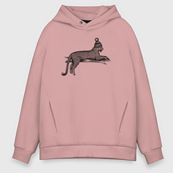 Толстовка оверсайз мужская Леопард в шапке лежит, цвет: пыльно-розовый