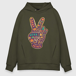 Толстовка оверсайз мужская Free love peace, цвет: хаки