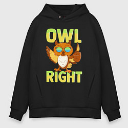 Толстовка оверсайз мужская Owl right - каламбур отлично, цвет: черный