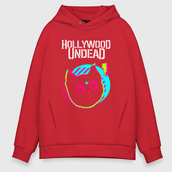 Толстовка оверсайз мужская Hollywood Undead rock star cat, цвет: красный