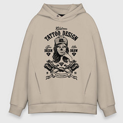 Толстовка оверсайз мужская Custom tattoo saloon, цвет: миндальный