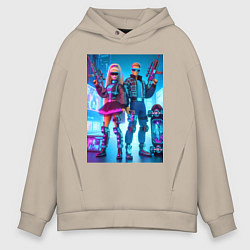 Толстовка оверсайз мужская Ken and Barbie - cyberpunk ai art, цвет: миндальный