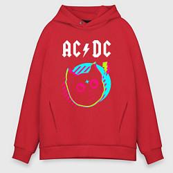 Толстовка оверсайз мужская AC DC rock star cat, цвет: красный