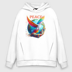 Толстовка оверсайз мужская Голубь мира peace, цвет: белый