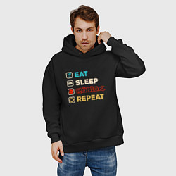 Толстовка оверсайз мужская Eat sleep roblox repeat art, цвет: черный — фото 2