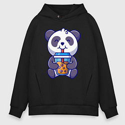 Толстовка оверсайз мужская Drinking panda, цвет: черный
