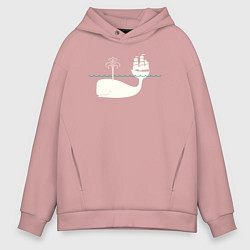 Толстовка оверсайз мужская Кит и корабль, цвет: пыльно-розовый