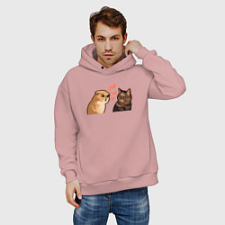 Толстовка оверсайз мужская Недовольный и грустный кот - Talking Cats, цвет: пыльно-розовый — фото 2