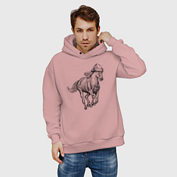 Толстовка оверсайз мужская Лошадь в новогоднем колпаке, цвет: пыльно-розовый — фото 2