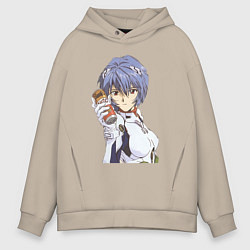 Толстовка оверсайз мужская Евангелион Рей Аянами и банка, цвет: миндальный