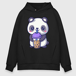 Толстовка оверсайз мужская Panda drink, цвет: черный