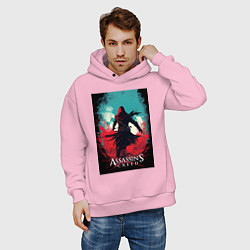 Толстовка оверсайз мужская Assassins creed red blue abstract, цвет: светло-розовый — фото 2