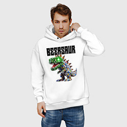 Толстовка оверсайз мужская Beersaur - meme ai art, цвет: белый — фото 2