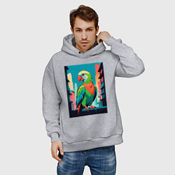 Толстовка оверсайз мужская Попугай в городе, цвет: меланж — фото 2